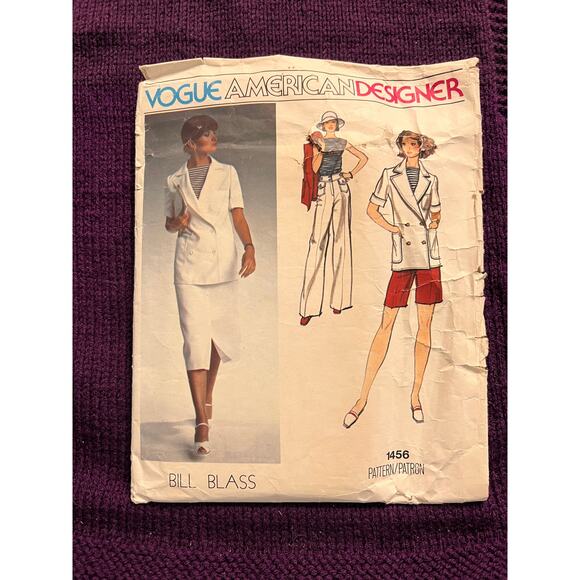 Vogue pattern 1456 suit blazer pencil skirt pants shorts bill blass size 12 - Picture 1 of 6